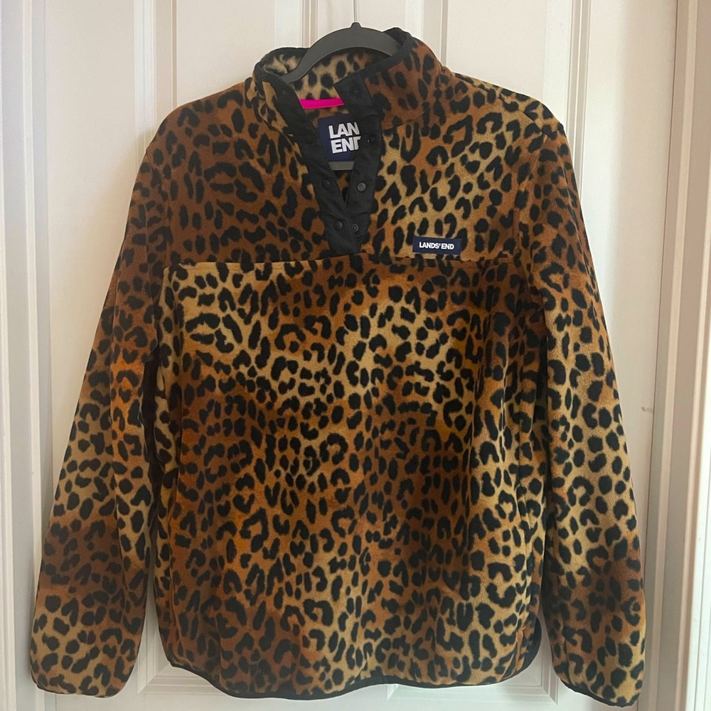 Lands End womens leopard fleece size medium